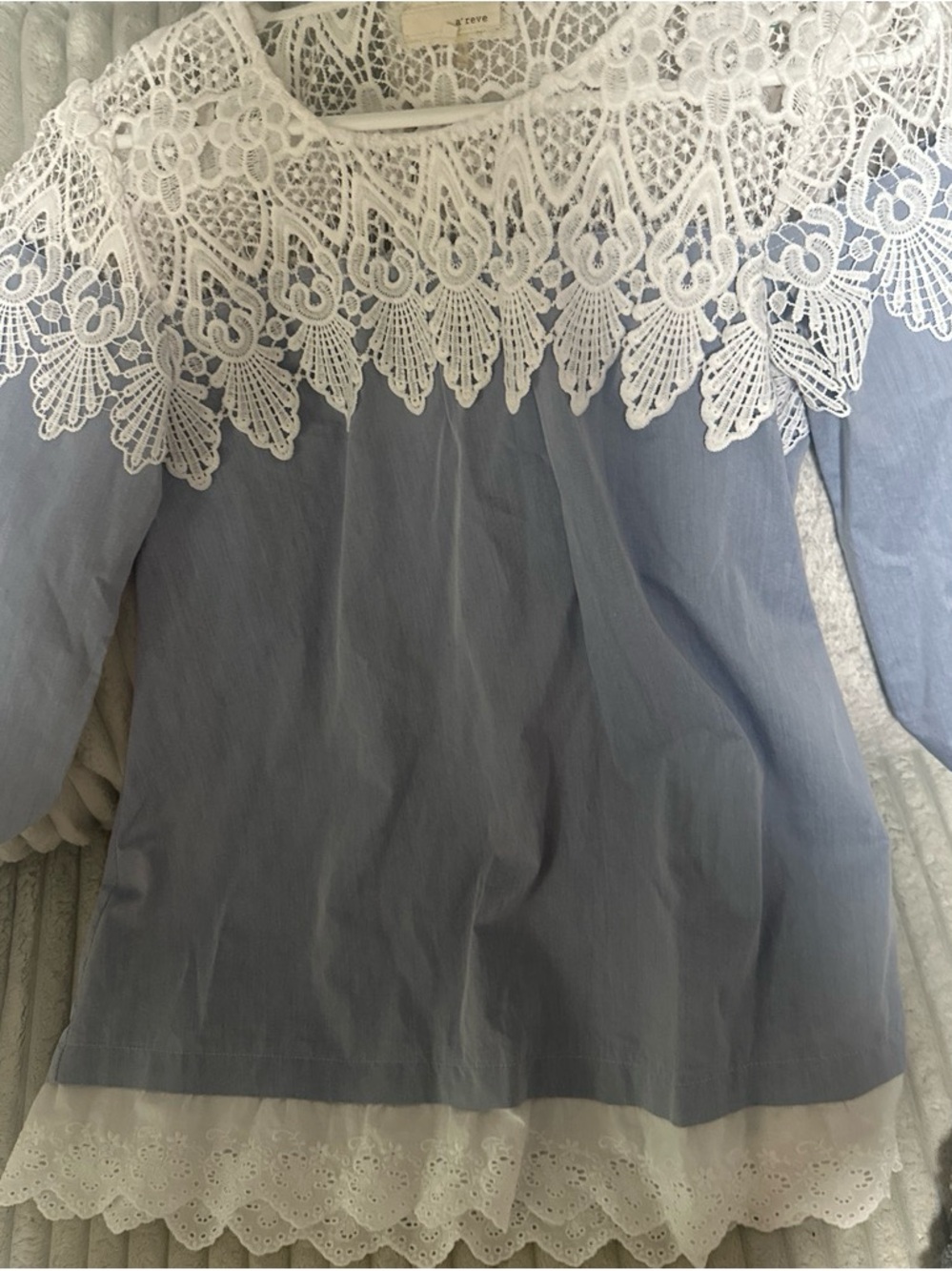 A'Reve Light Blue Tunic with White Lace Yoke
